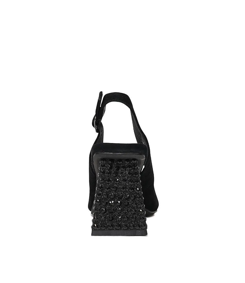 Lantos Black Suede / Jewels Leather Heels