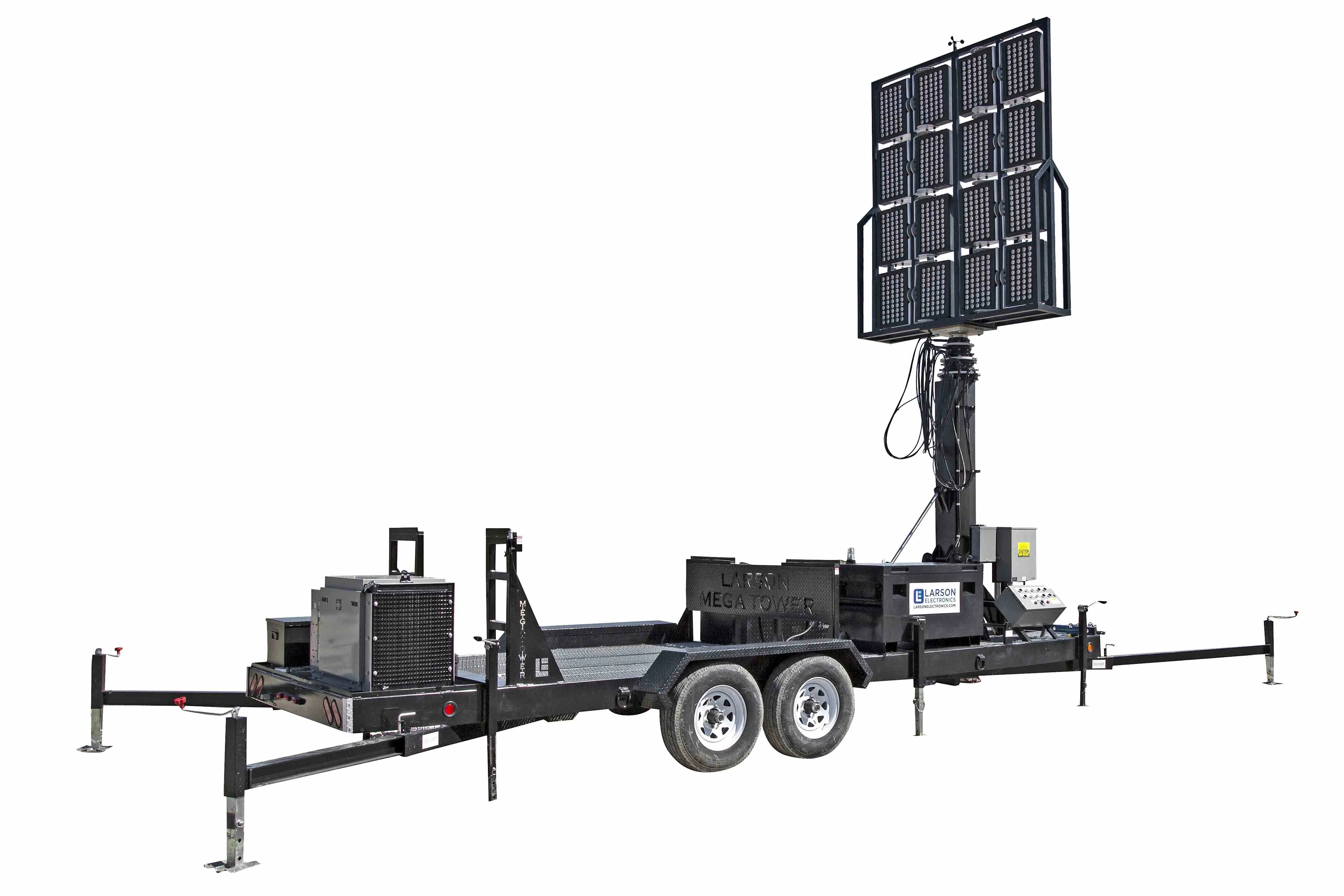 Larson Electronics 60' Pneumatic Megatower™ on 21 Foot Trailer - (16) 500 Watt LED Lights - 14KW Genset - 110 Gallons
