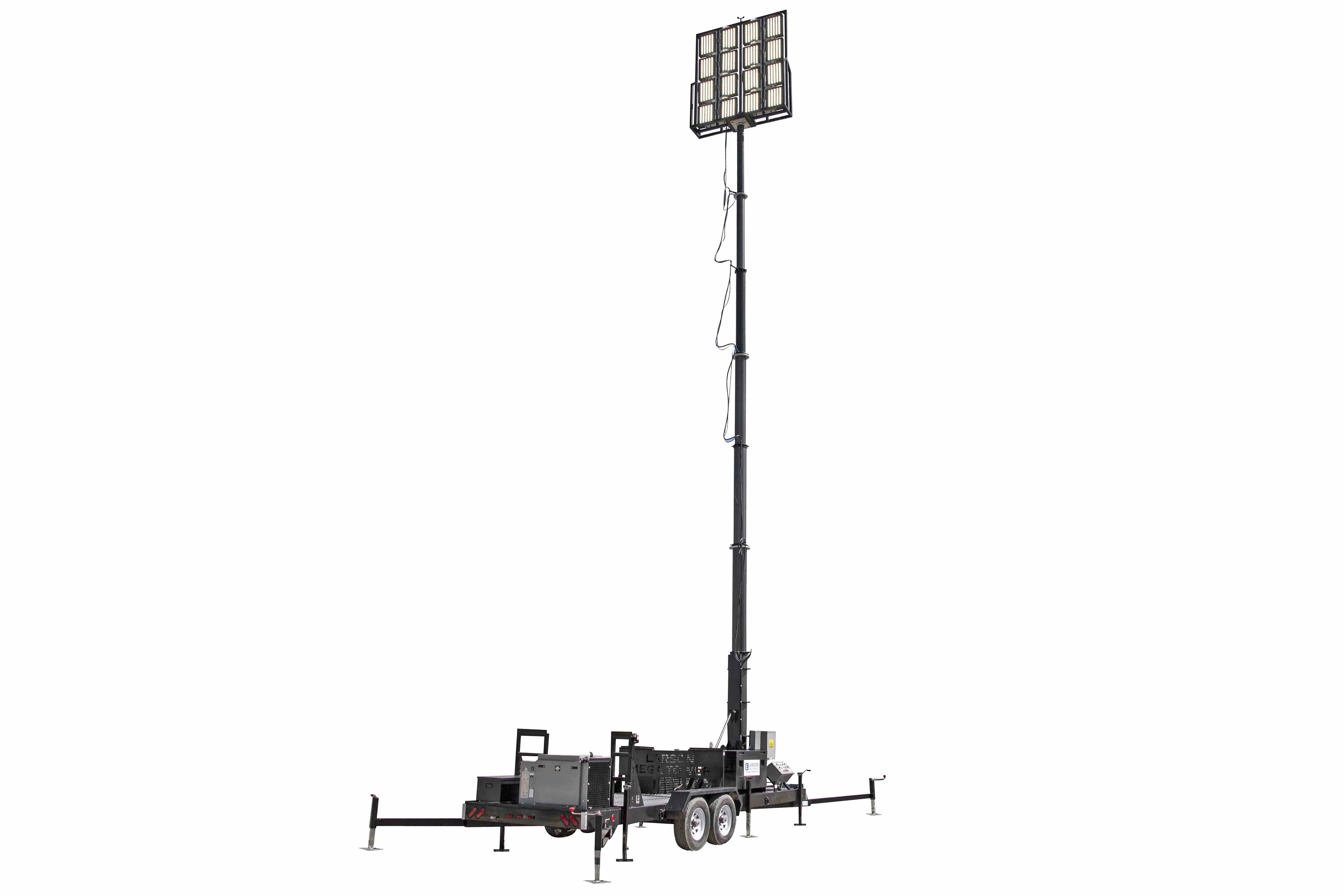 Larson Electronics 60' Pneumatic Megatower™ on 21 Foot Trailer - (16) 500 Watt LED Lights - 14KW Genset - 110 Gallons