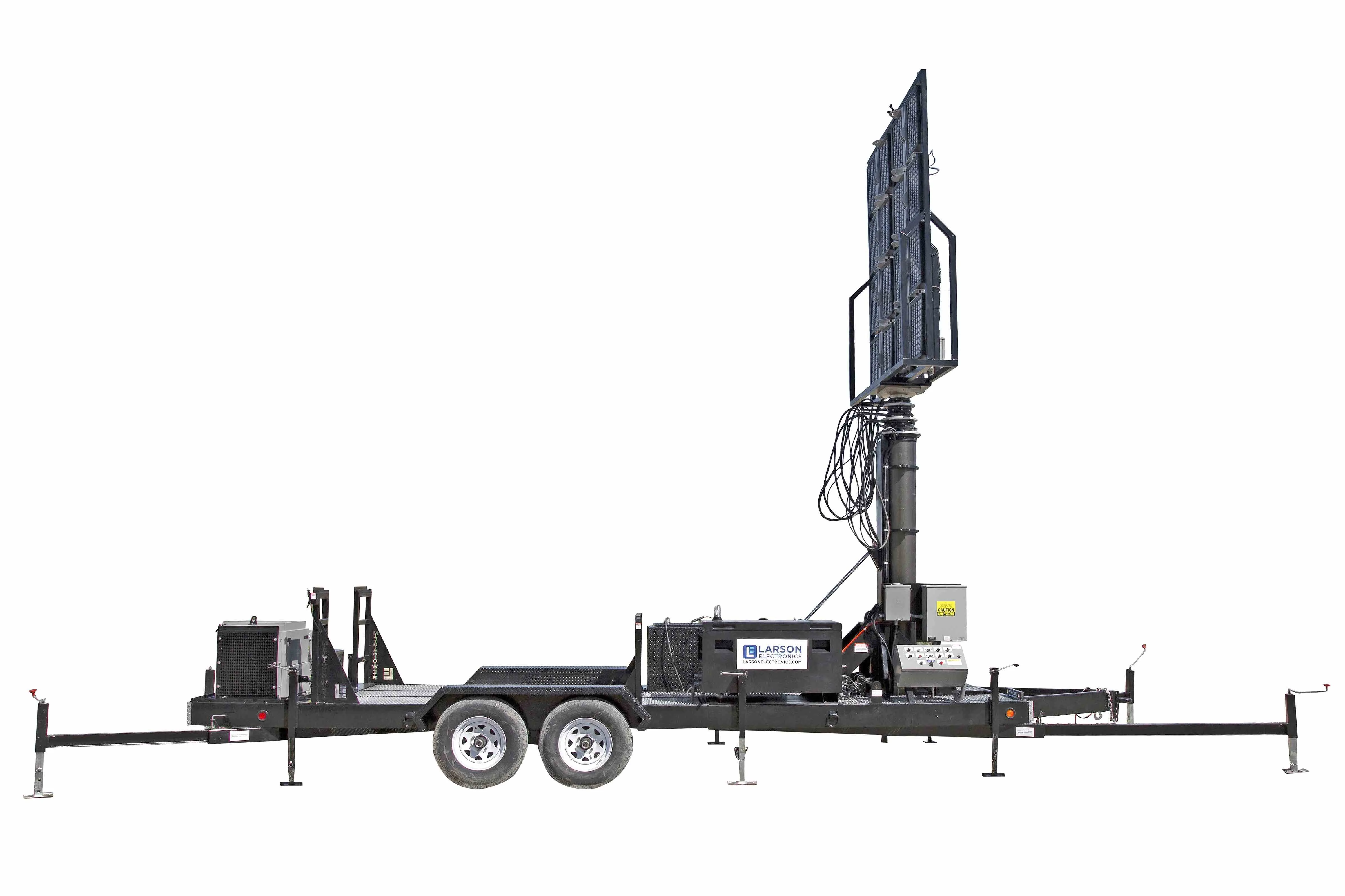 Larson Electronics 60' Pneumatic Megatower™ on 21 Foot Trailer - (16) 500 Watt LED Lights - 14KW Genset - 110 Gallons