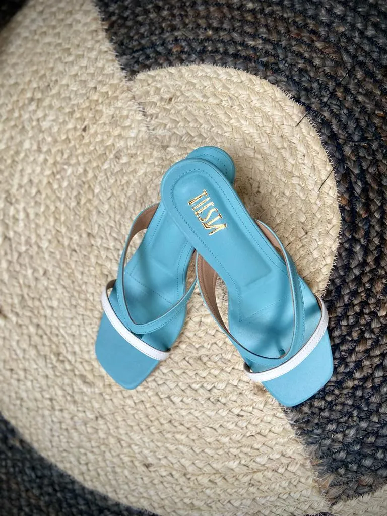 Layla blue kitten heels white footwear