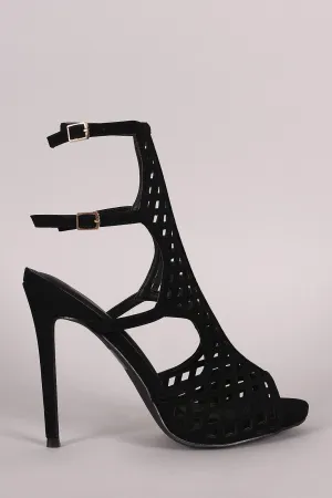 Liliana Caged Laser-Cut Peep Toe Stiletto Heel