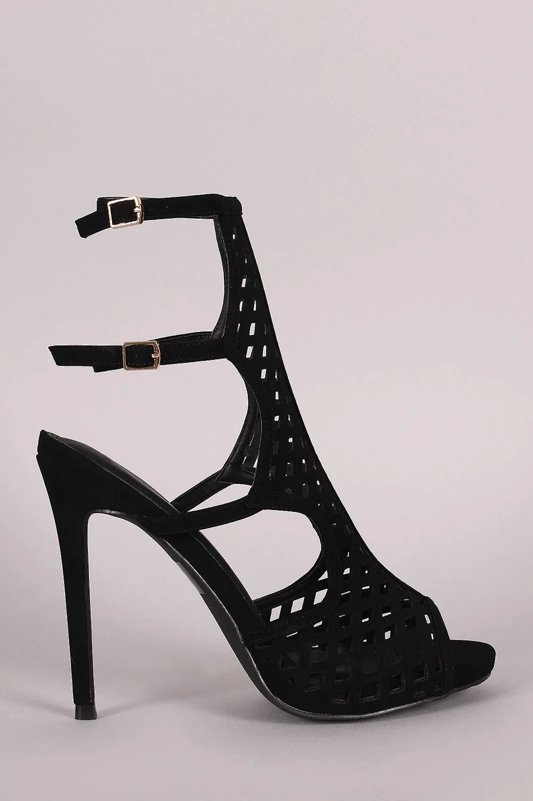 Liliana Caged Laser-Cut Peep Toe Stiletto Heel