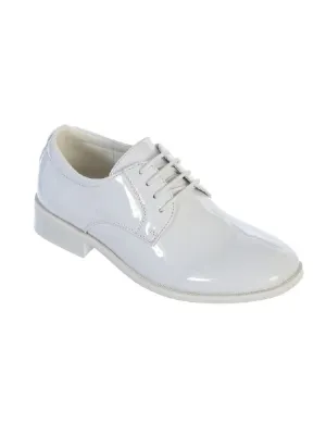 Little Boys White Shiny Leather Lace Up Dress Shoes 5-10 Toddler