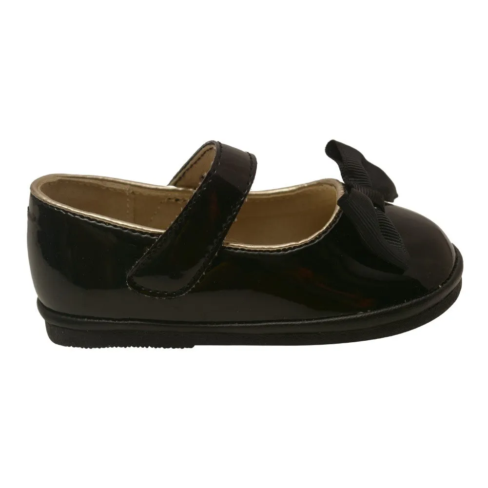 Little Girls Black Patent Grosgrain Bow Mary Jane Shoes 5-7 Toddler