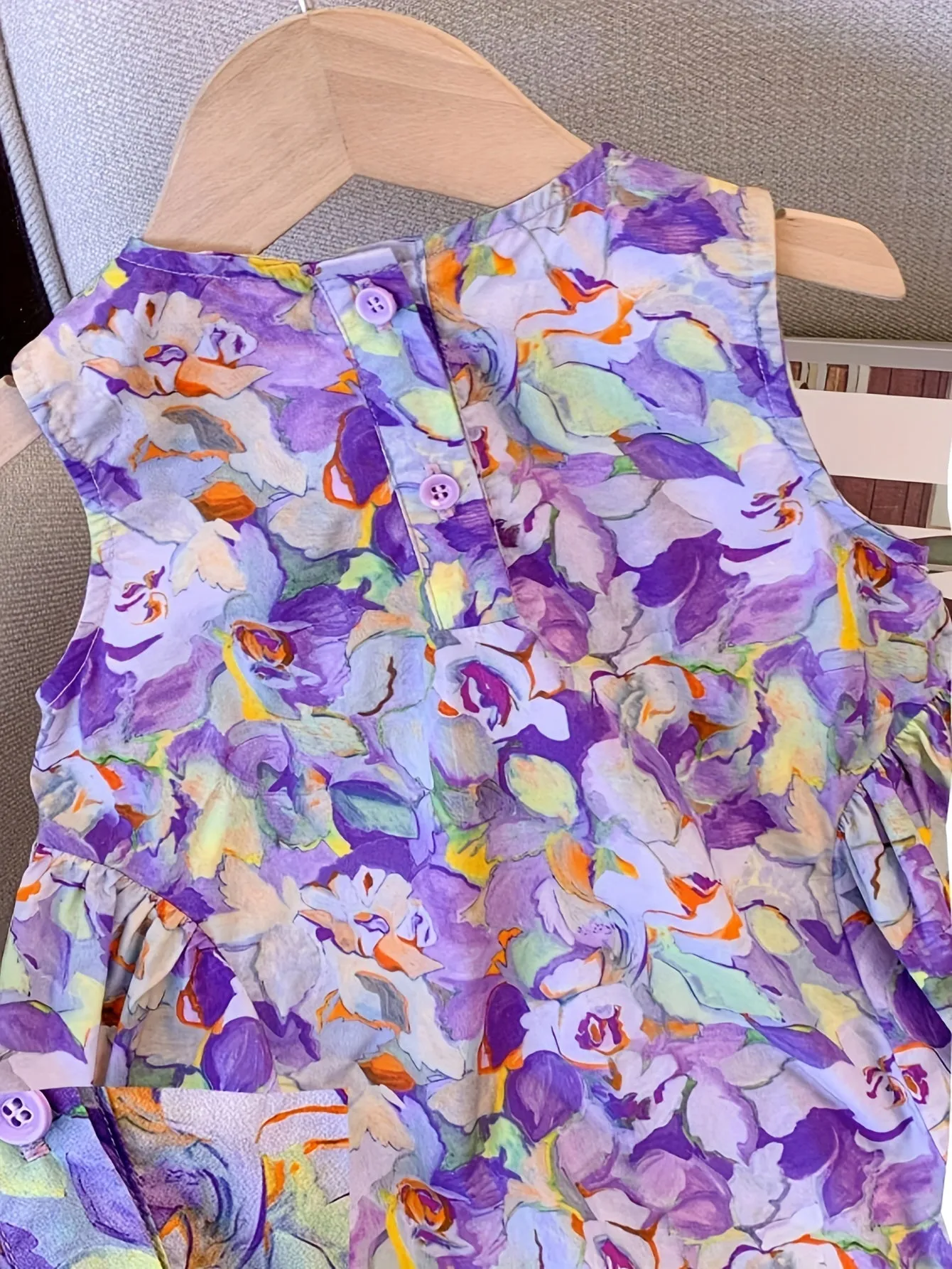 Lively Purple Floral Girls Swing Dress - Soft Cotton, Sleeveless Design for Summer Adventures - Perfect Outdoor Vacation Wear