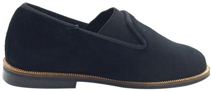 Luccini Boy's & Girl's Black Velvet Leather Lined Smoking Loafer Flats