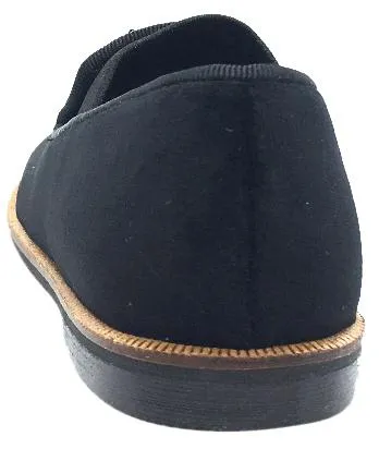 Luccini Boy's & Girl's Black Velvet Leather Lined Smoking Loafer Flats
