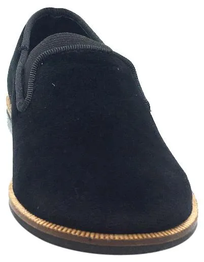 Luccini Boy's & Girl's Black Velvet Leather Lined Smoking Loafer Flats