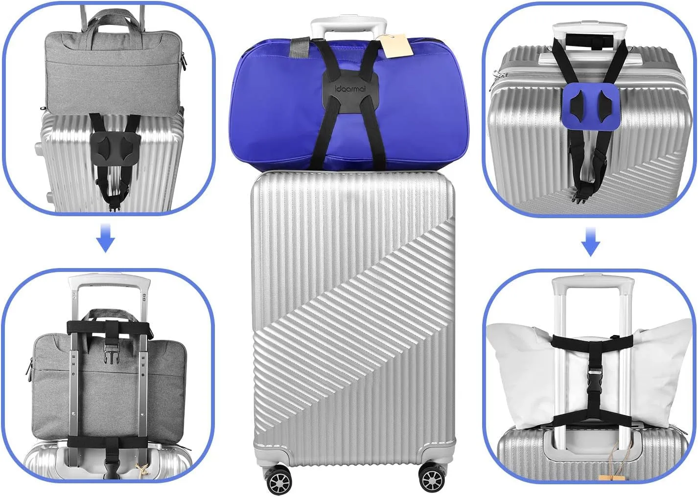 Luggage Straps Bag Bungees for Add a Bag Easy to Travel Suitcase Elastic Strap Belt， High Elastic Suitcase Adjustable Belt Bag Bungees with Buckles (Black/Black)