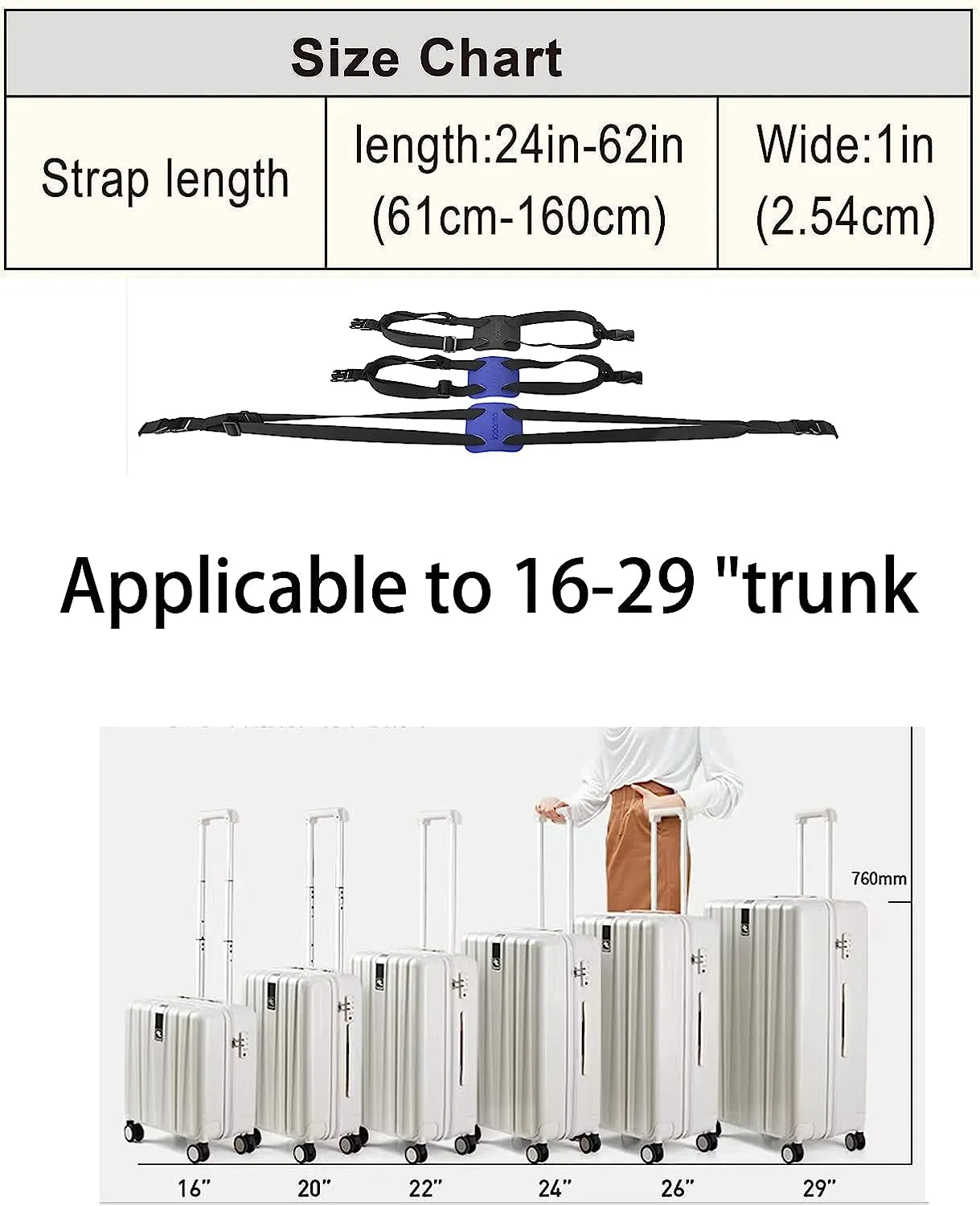 Luggage Straps Bag Bungees for Add a Bag Easy to Travel Suitcase Elastic Strap Belt， High Elastic Suitcase Adjustable Belt Bag Bungees with Buckles (Black/Black)