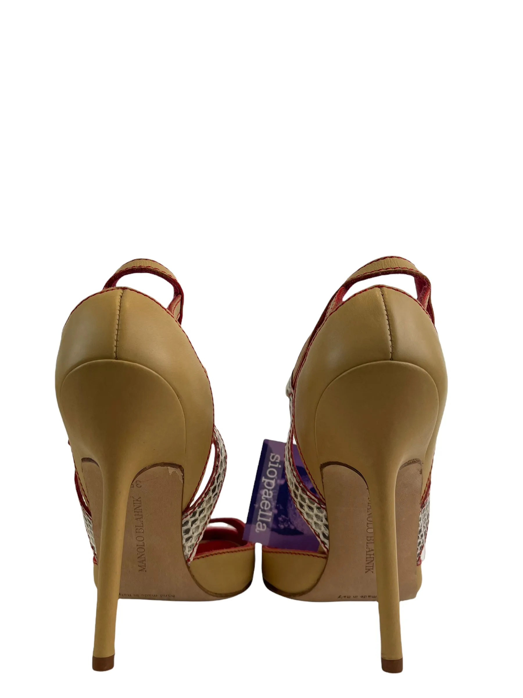 Manolo Blahnik Red Snakeskin Strap Heels - UK 2 / EU 35
