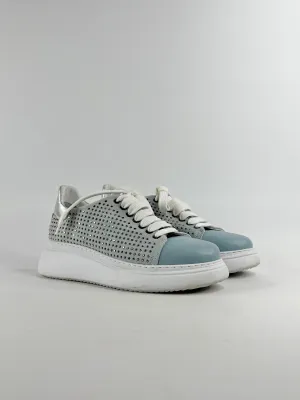 Marco Moreo Sky Blue Suede-Blend Studded Sneakers - EU38
