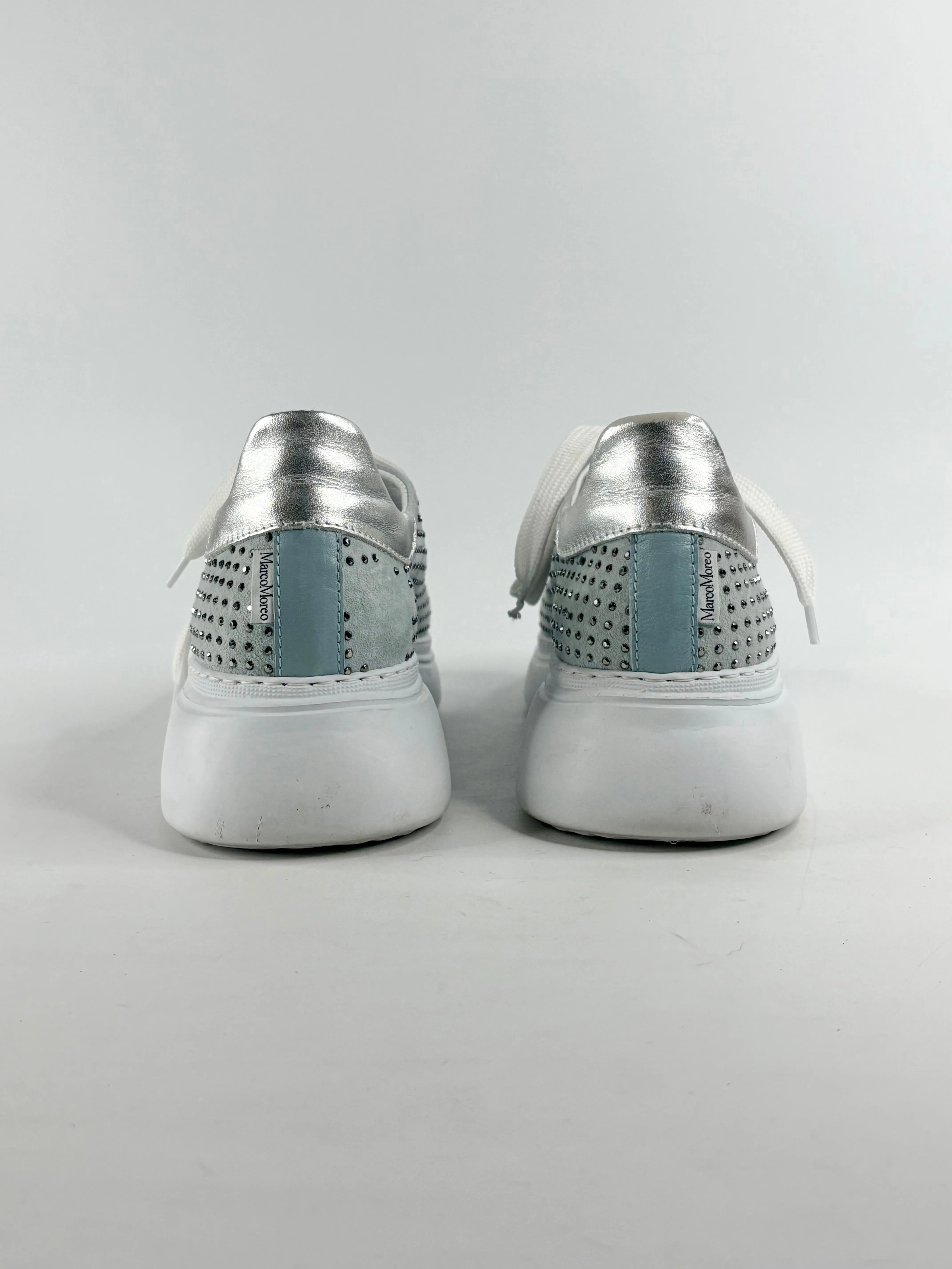 Marco Moreo Sky Blue Suede-Blend Studded Sneakers - EU38