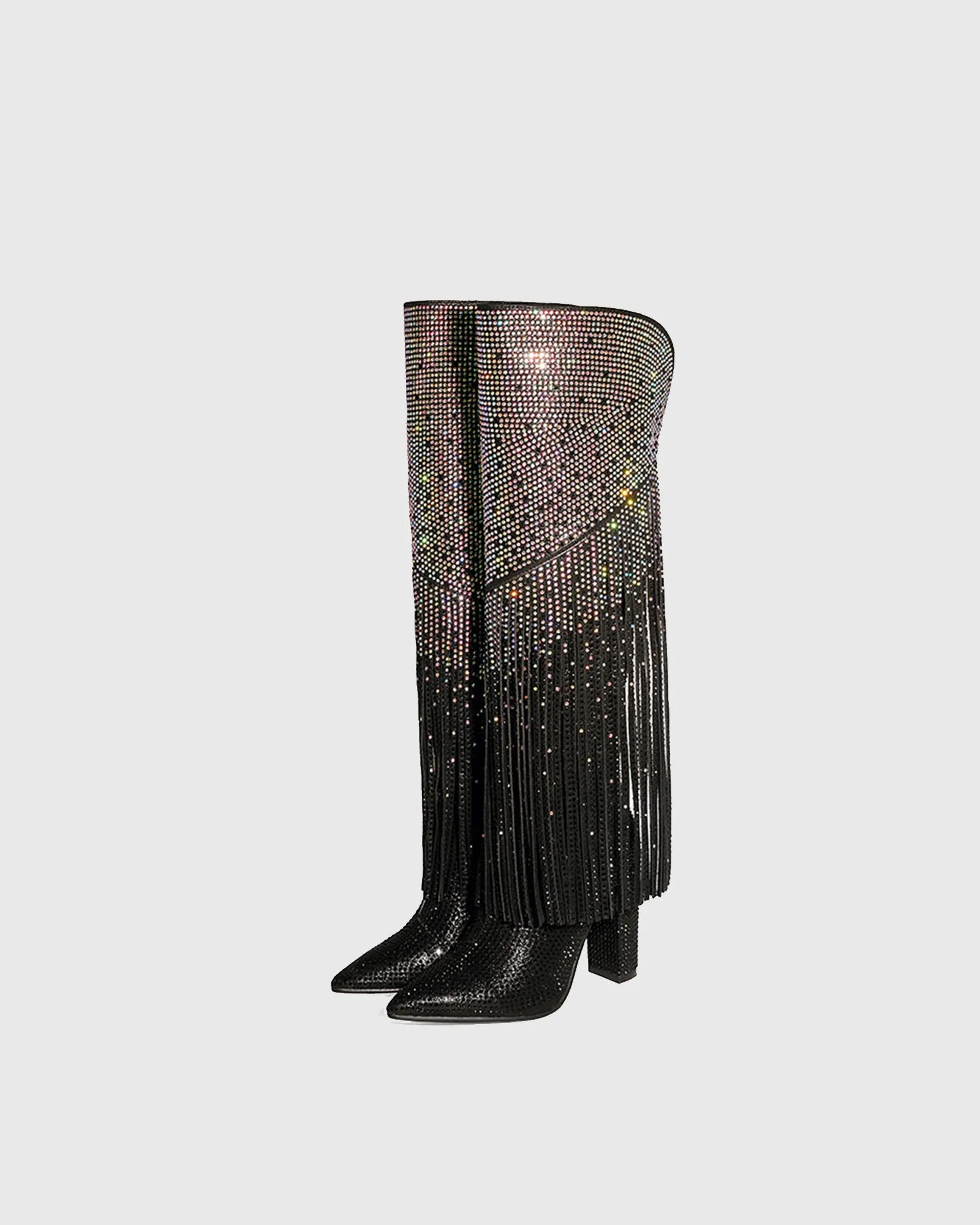 Marica Starry Rhinestone Fringe Knee High Boots