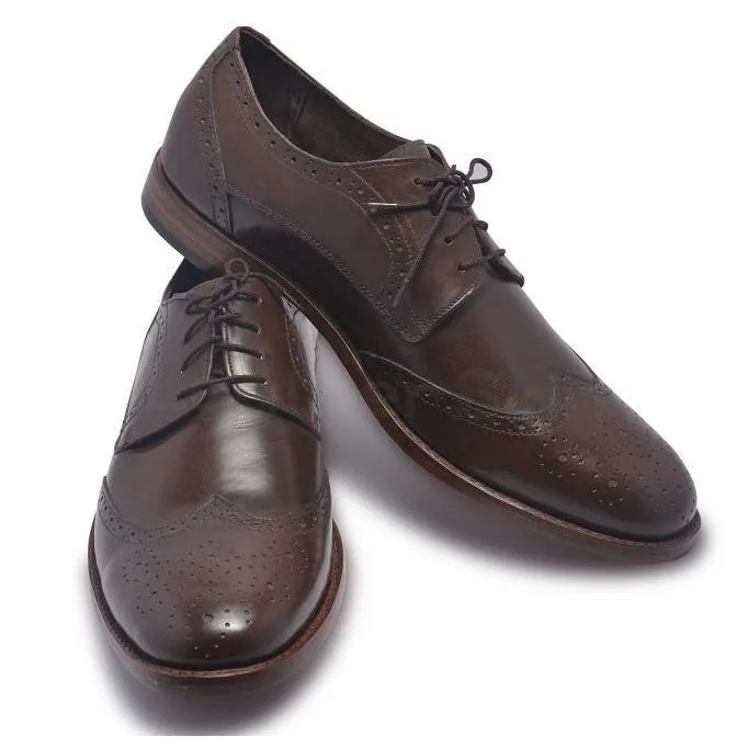 Men Brown Derby Brogue Wingtip Laces Genuine Leather Shoes