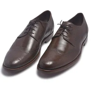 Men Brown Derby Brogue Wingtip Laces Genuine Leather Shoes