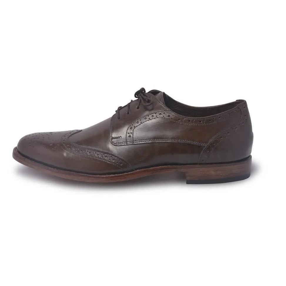 Men Brown Derby Brogue Wingtip Laces Genuine Leather Shoes