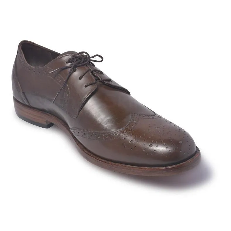 Men Brown Derby Brogue Wingtip Laces Genuine Leather Shoes