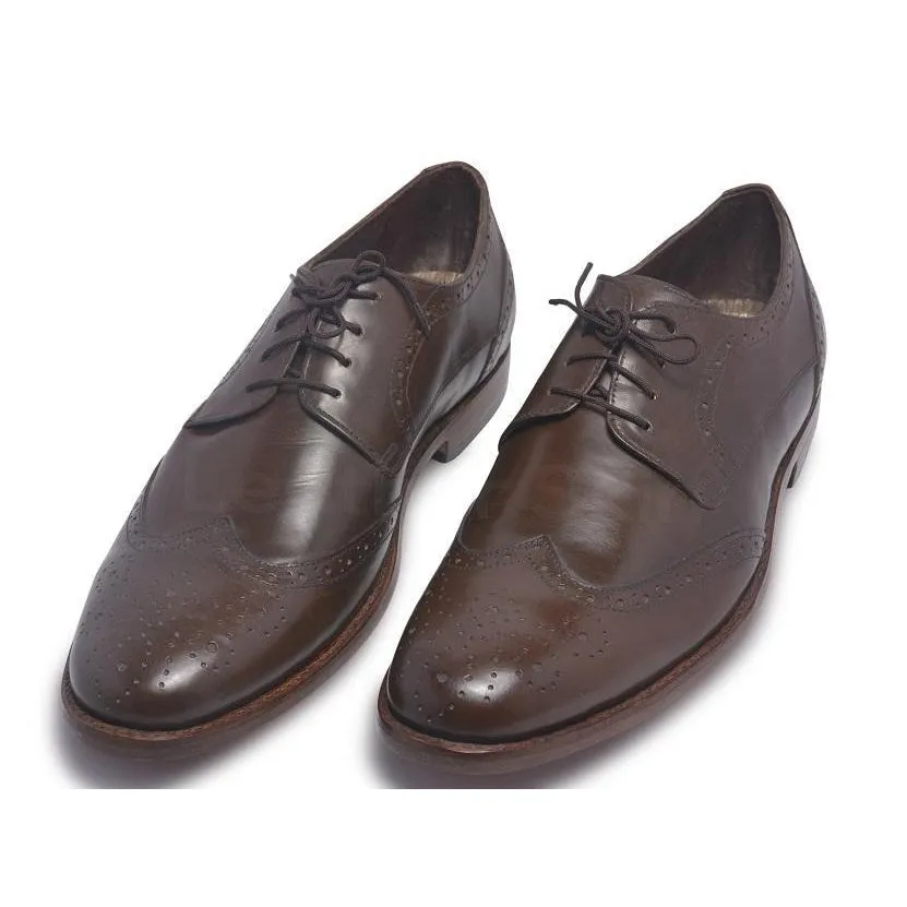 Men Brown Derby Brogue Wingtip Laces Genuine Leather Shoes