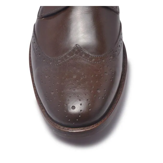 Men Brown Derby Brogue Wingtip Laces Genuine Leather Shoes