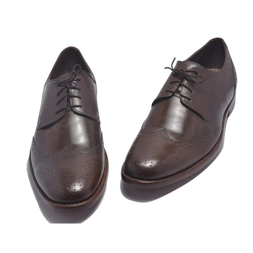 Men Brown Derby Brogue Wingtip Laces Genuine Leather Shoes