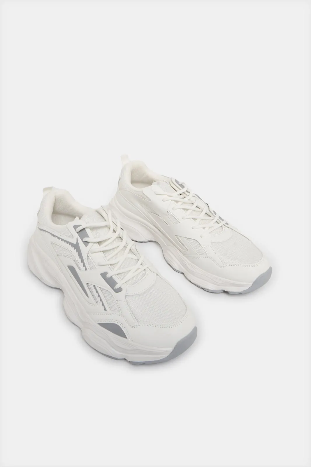 Men White Material Block Chunky Sneakers