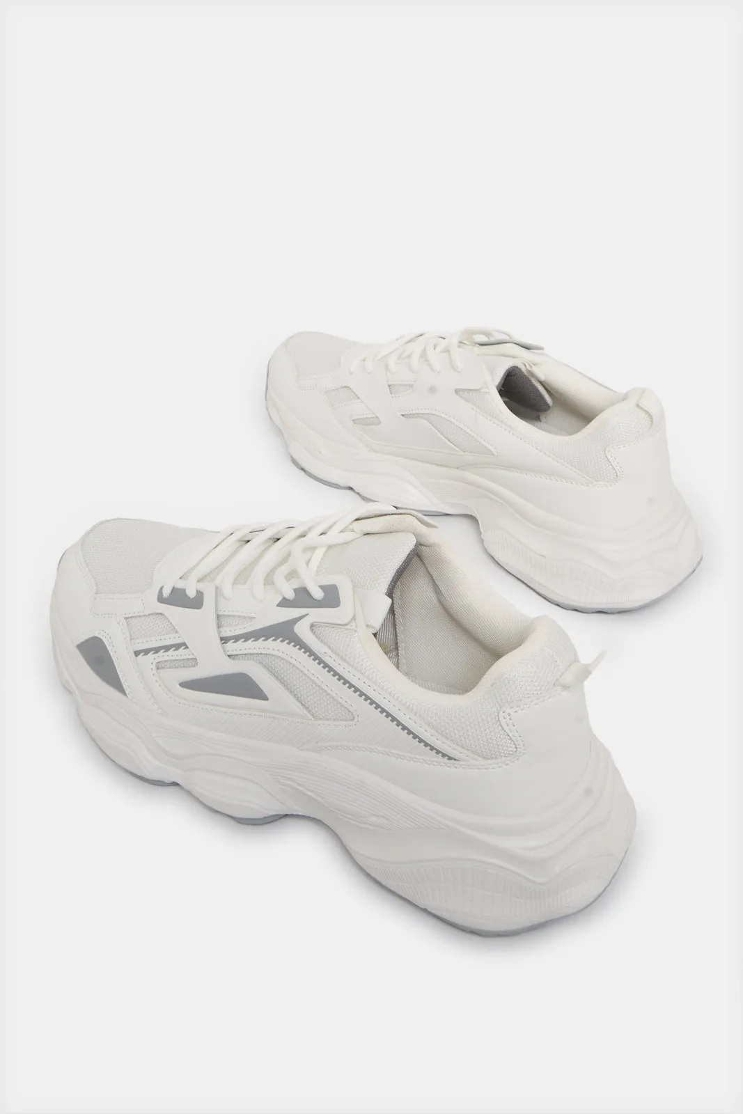 Men White Material Block Chunky Sneakers