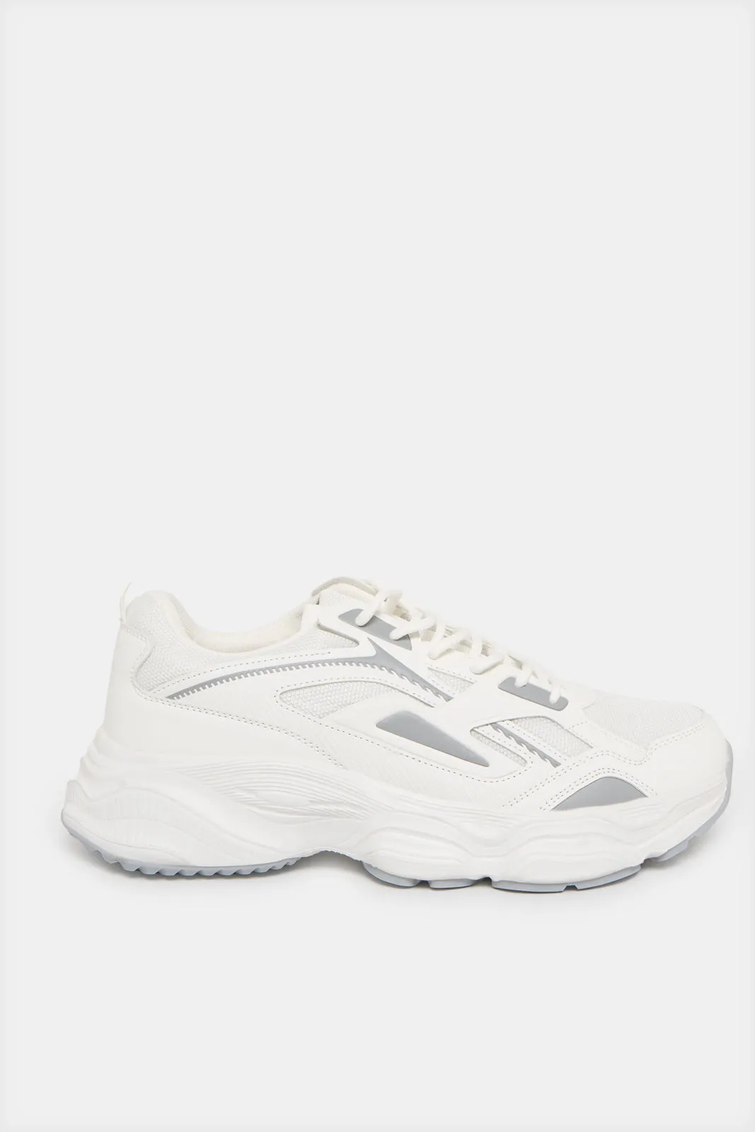 Men White Material Block Chunky Sneakers