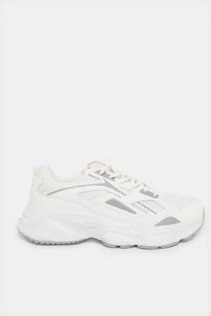 Men White Material Block Chunky Sneakers