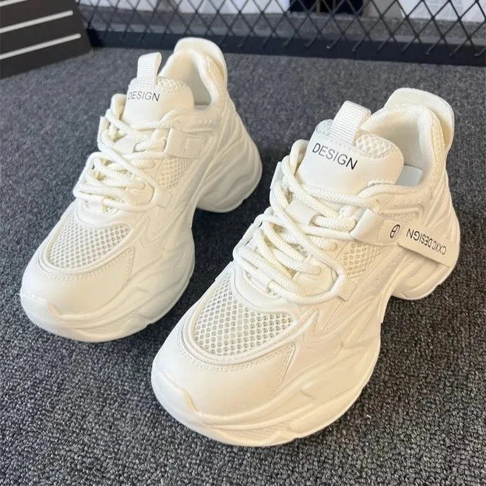 Merendy Mori Round toe lace-up Mesh best chunky white shoes