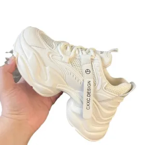 Merendy Mori Round toe lace-up Mesh best chunky white shoes