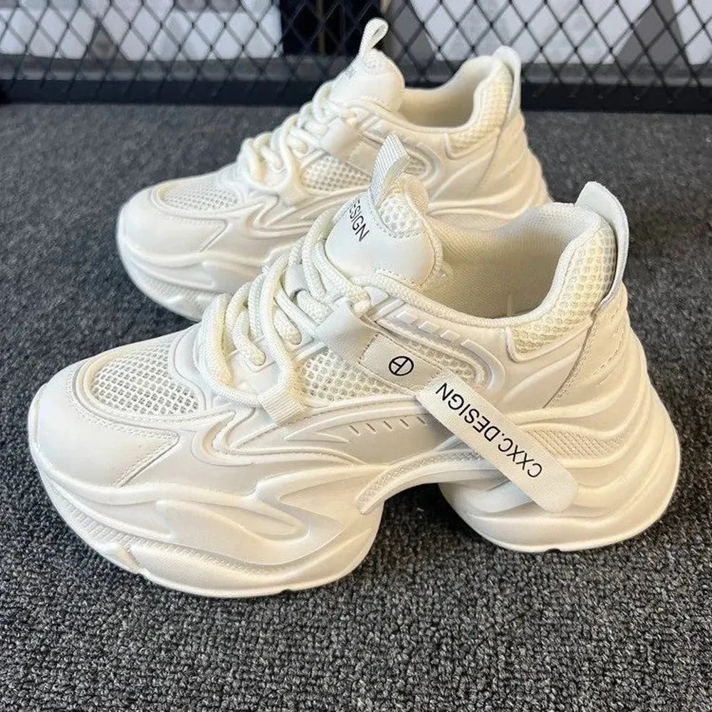 Merendy Mori Round toe lace-up Mesh best chunky white shoes