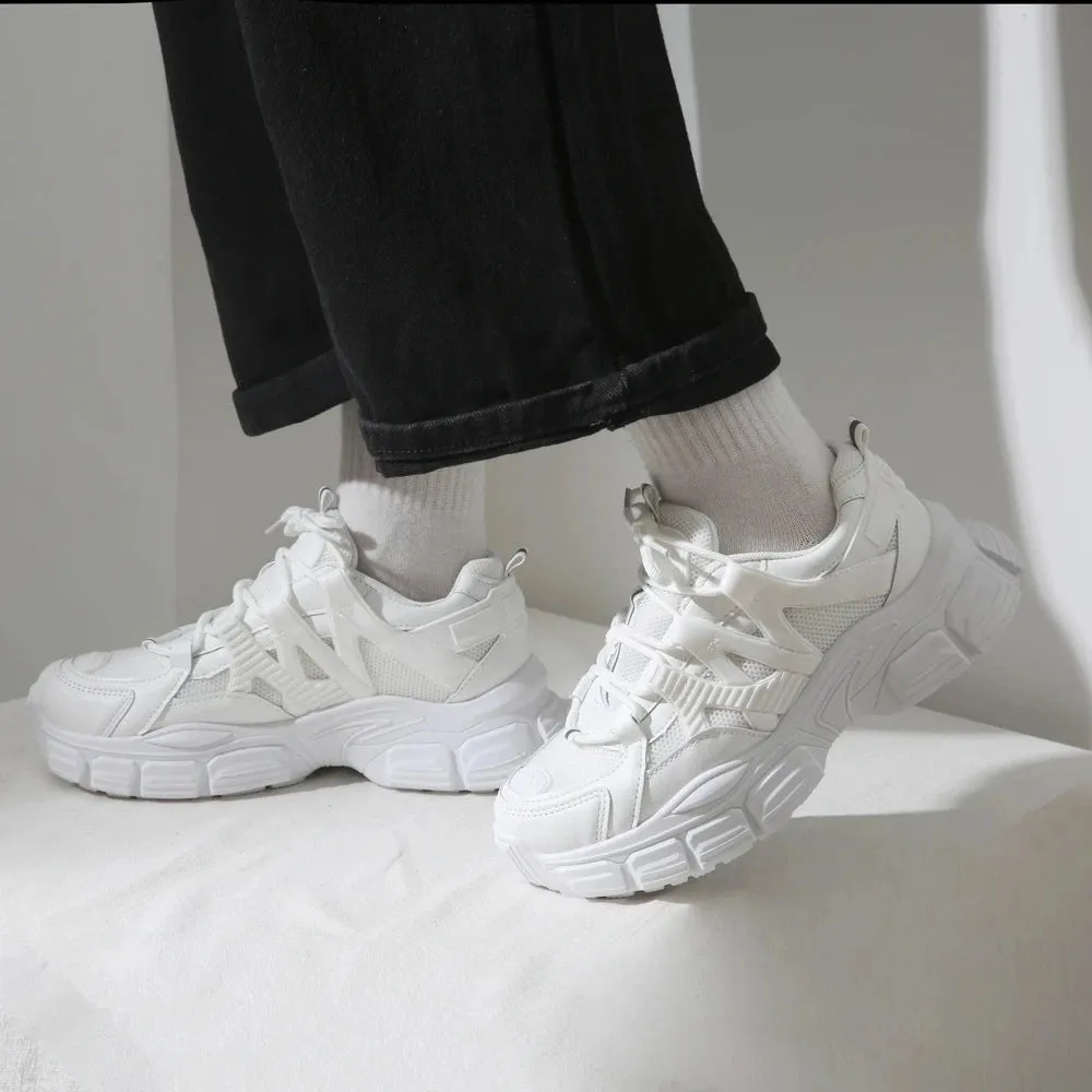 Merendy Titus round toe lace-up chunky white 90s platform sneakers
