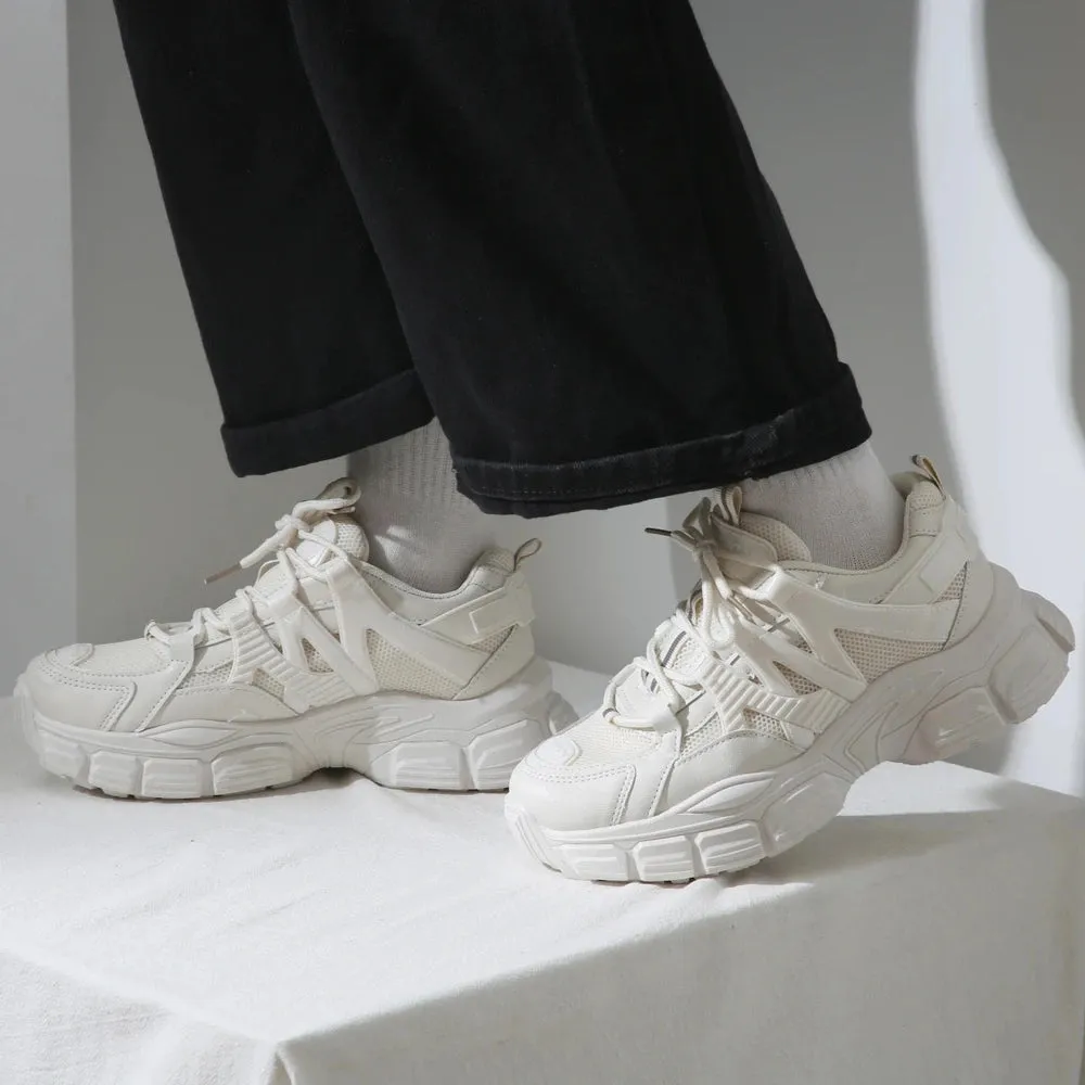 Merendy Titus round toe lace-up chunky white 90s platform sneakers