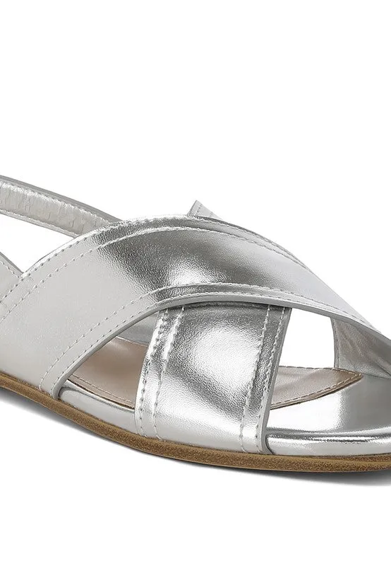 Metallic Faux Leather Criss-Cross Flats