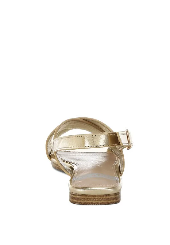 Metallic Faux Leather Criss-Cross Flats