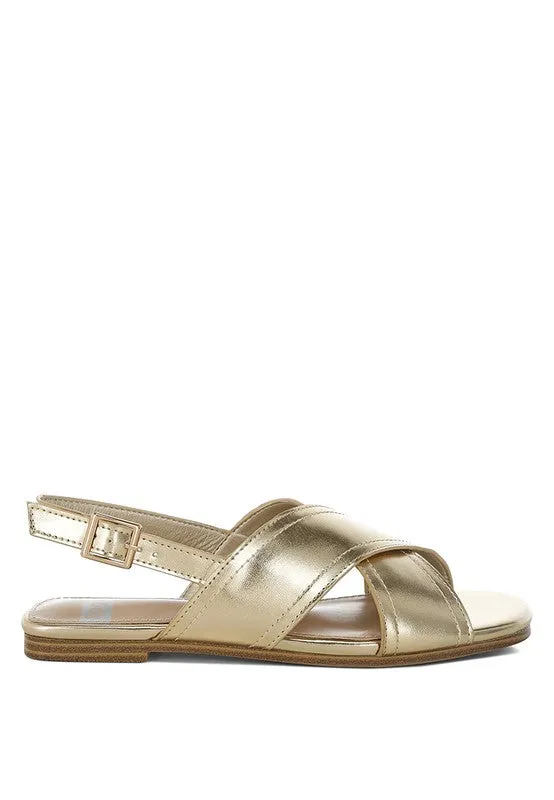 Metallic Faux Leather Criss-Cross Flats