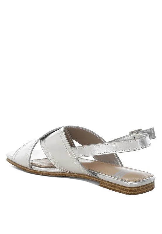 Metallic Faux Leather Criss-Cross Flats