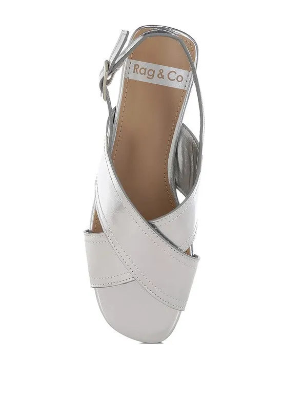 Metallic Faux Leather Criss-Cross Flats