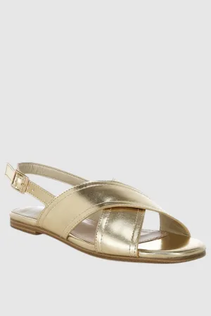 Metallic Faux Leather Criss-Cross Flats