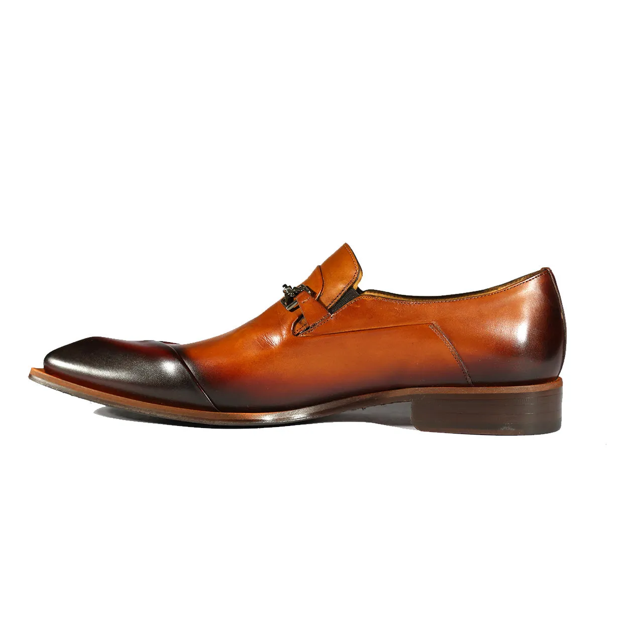 Mezlan 20282 Men's Shoes Honey & Burgundy Calf-Skin Leather Asymmetrical Horsebit Loafers (MZS3480)