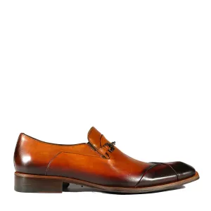 Mezlan 20282 Men's Shoes Honey & Burgundy Calf-Skin Leather Asymmetrical Horsebit Loafers (MZS3480)