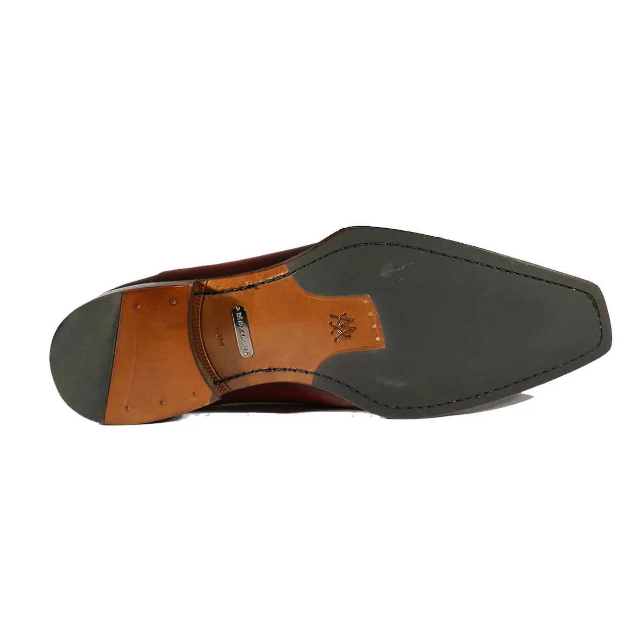 Mezlan 20282 Men's Shoes Honey & Burgundy Calf-Skin Leather Asymmetrical Horsebit Loafers (MZS3480)