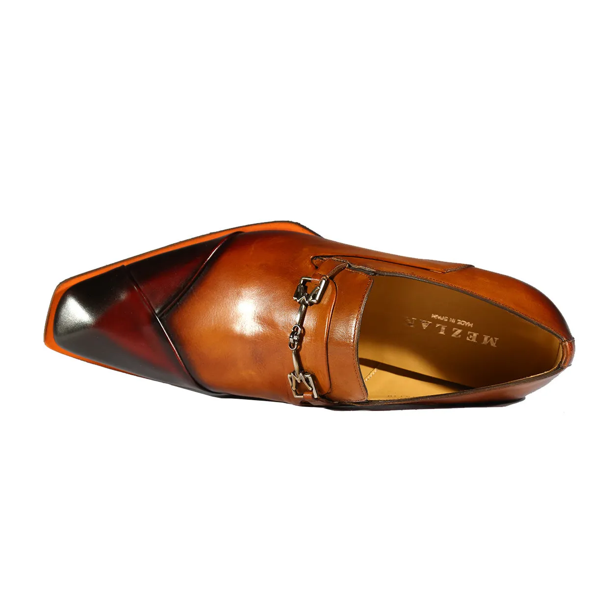 Mezlan 20282 Men's Shoes Honey & Burgundy Calf-Skin Leather Asymmetrical Horsebit Loafers (MZS3480)