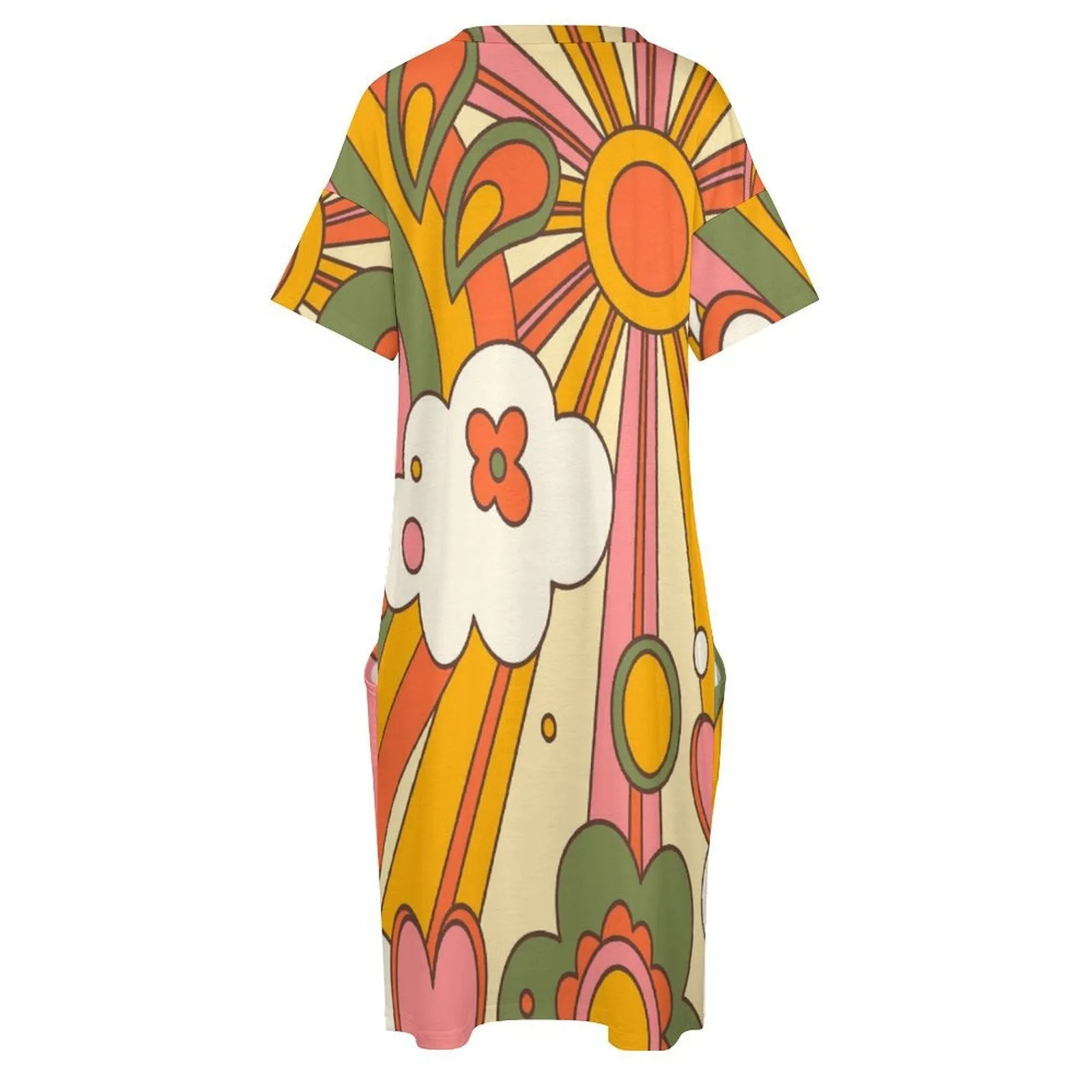 Mid Century Modern Sunshine 70s Retro Groovy Flower Power Pocket Dress