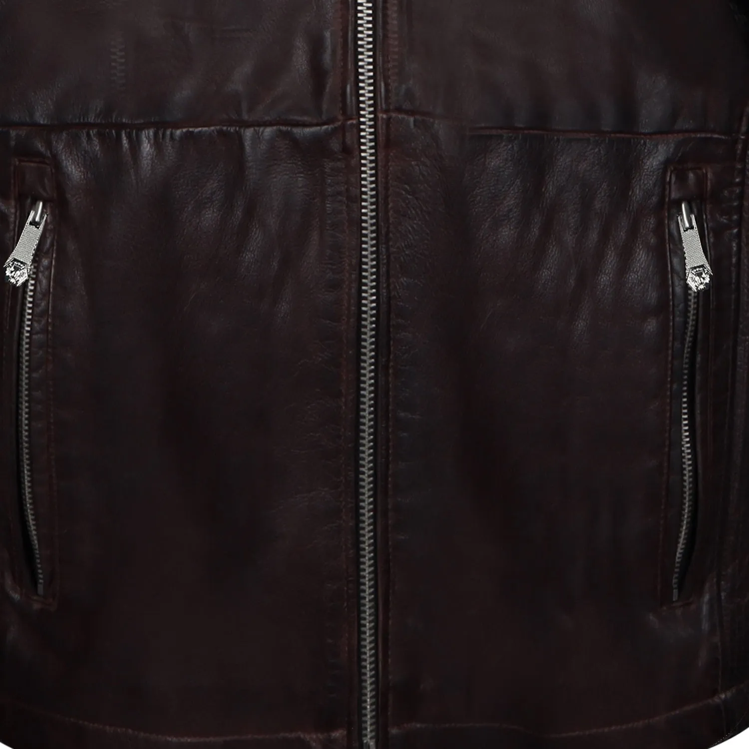 Modern Look Dark Brown Leather Jacket Buckle Style Ban Collar Zip Closure By Brune & Bareskin