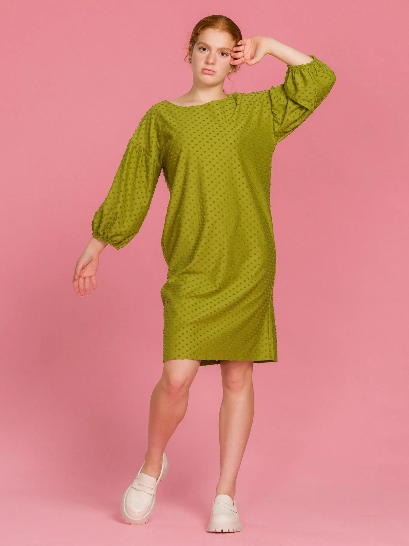 Nancy Dress Olive Dot