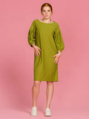 Nancy Dress Olive Dot