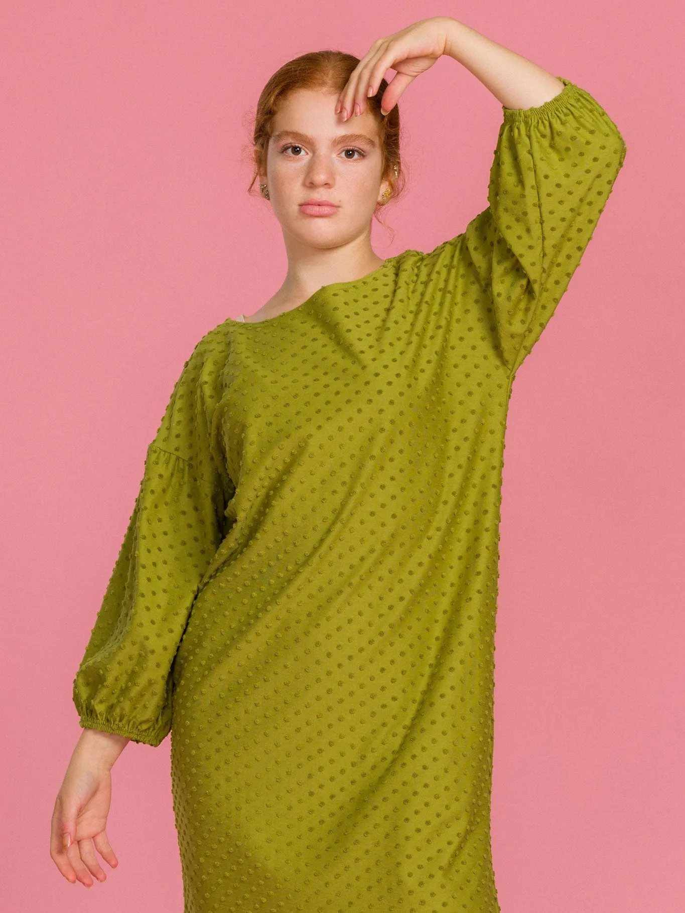Nancy Dress Olive Dot